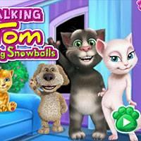 Игра Говорящий кот Том играет в снежки онлайн