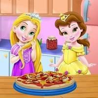 Игра Малышки Белль и Рапунцель готовят пиццу онлайн